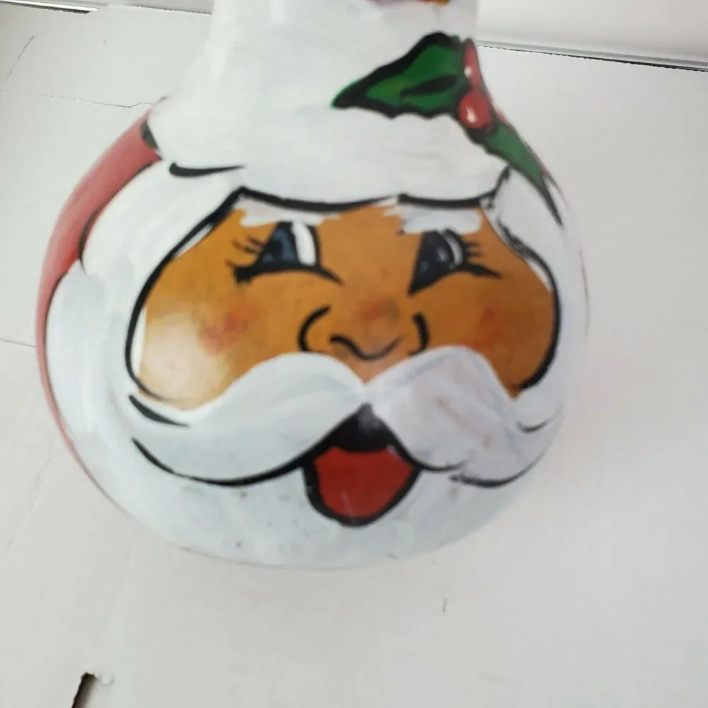 Hand Painted Red Santa Claus Gourd 10